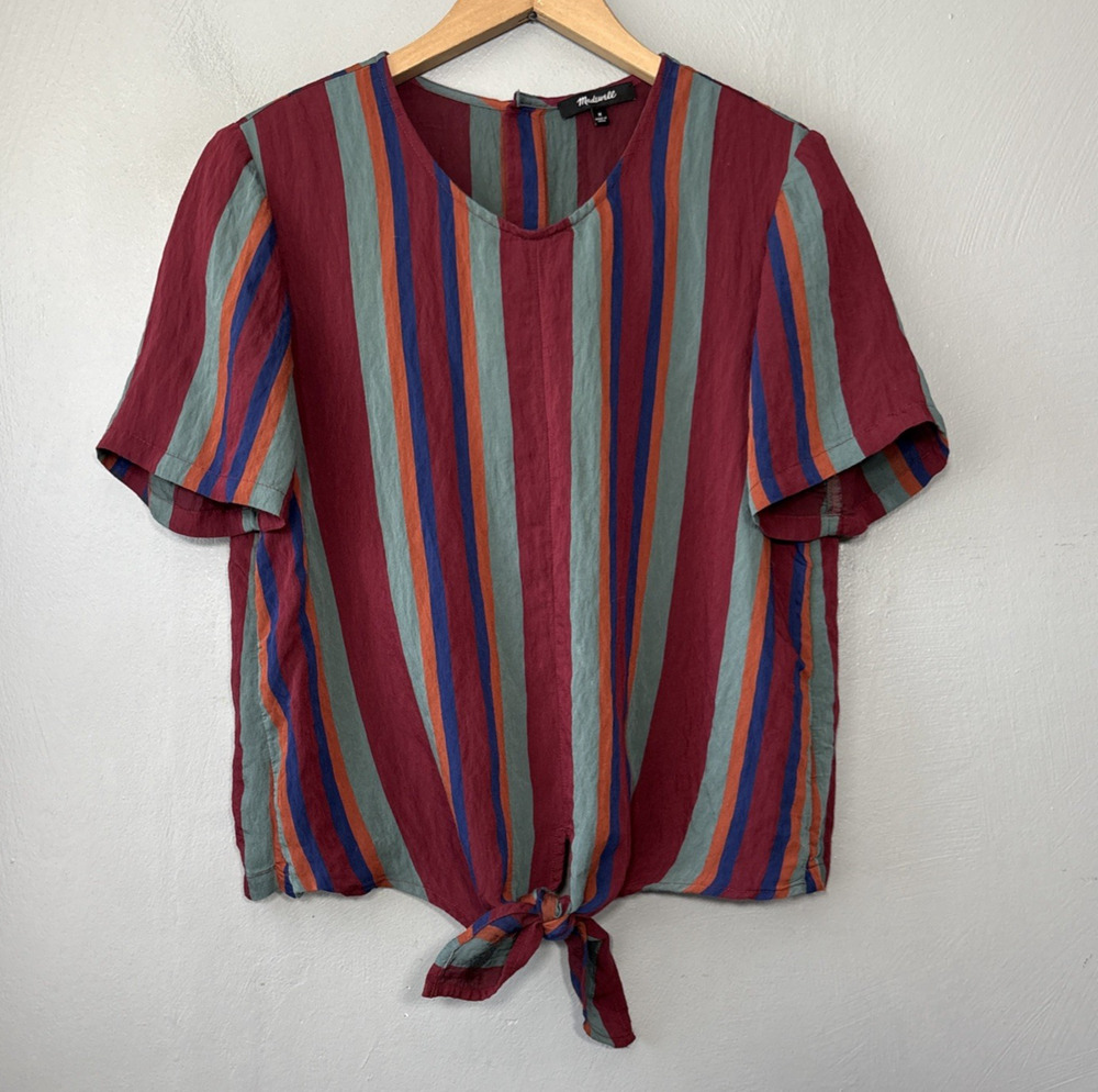 Madewell Striped Tie Front Top Size Medium Rosalinda Beachy Retro Summer Blouse